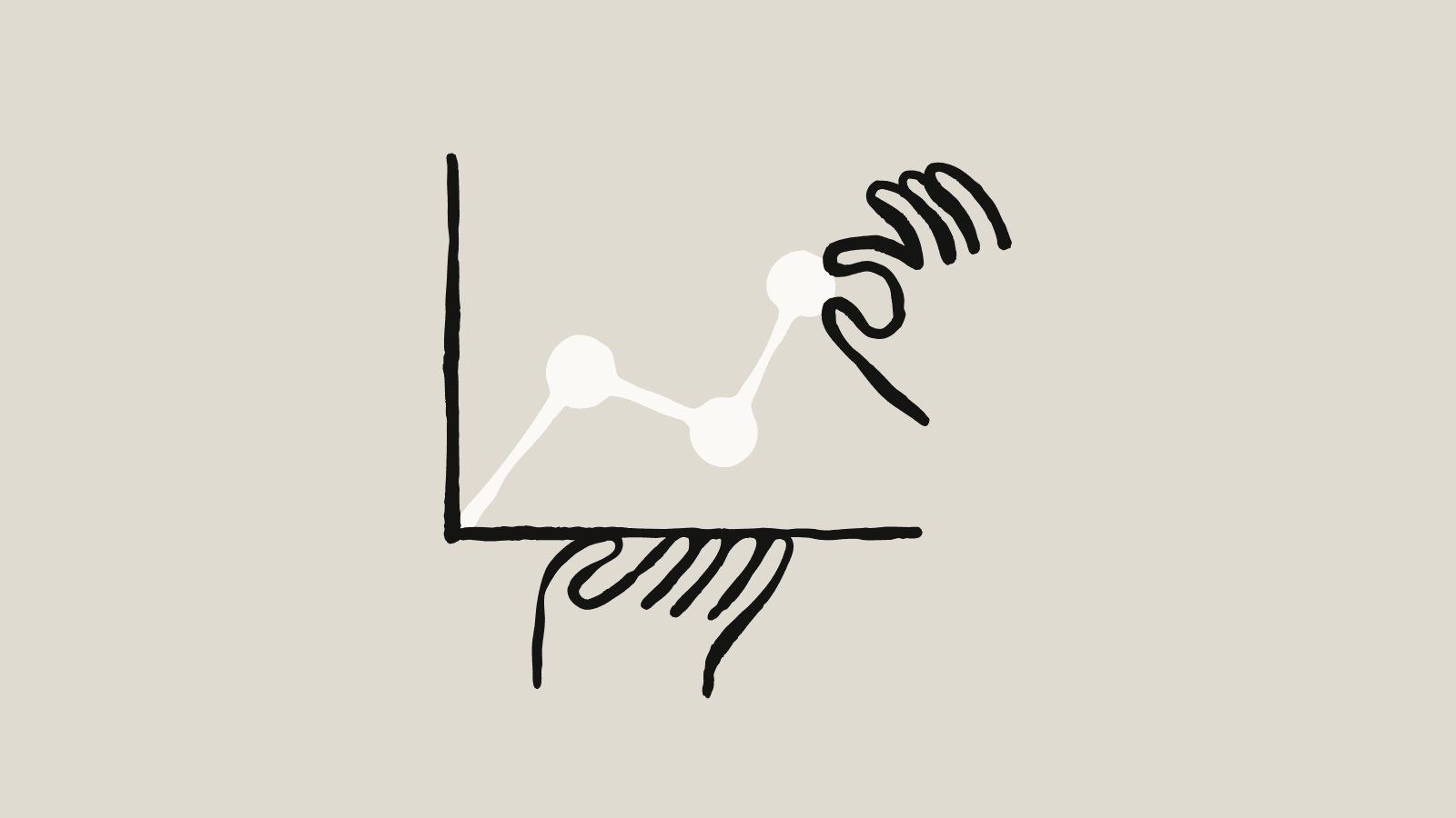 A rising line chart with a hand at the end of it