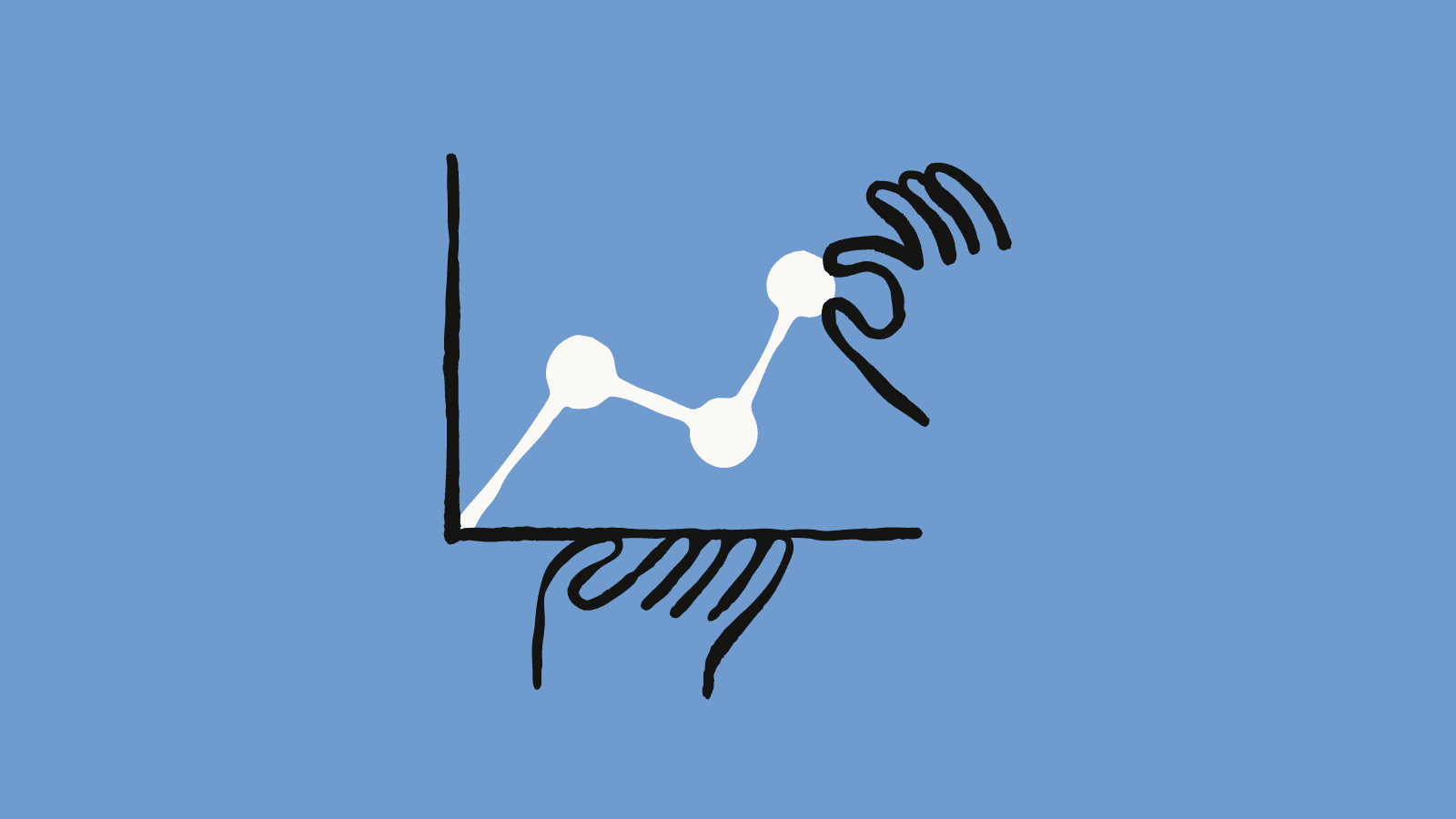 A rising line chart with a hand at the end of it