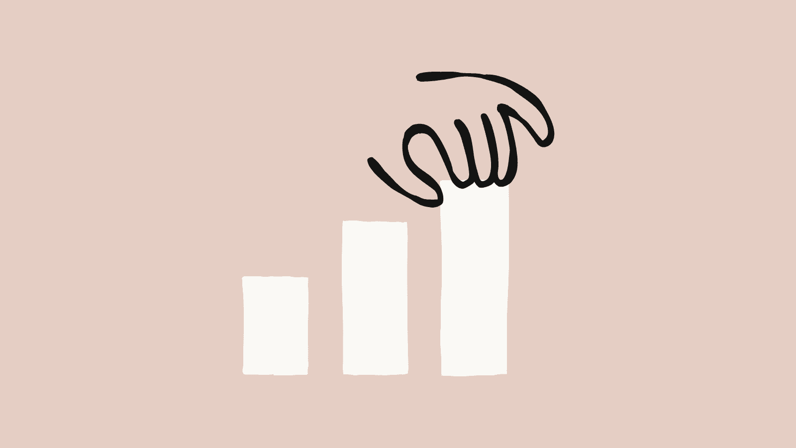 A rising bar chart with a hand at the top of it
