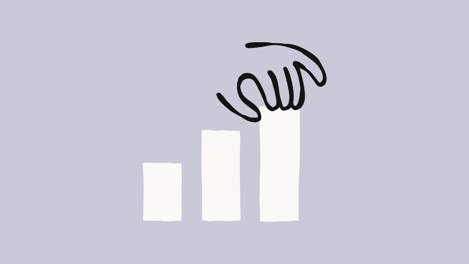 A rising bar chart with a hand at the top of it